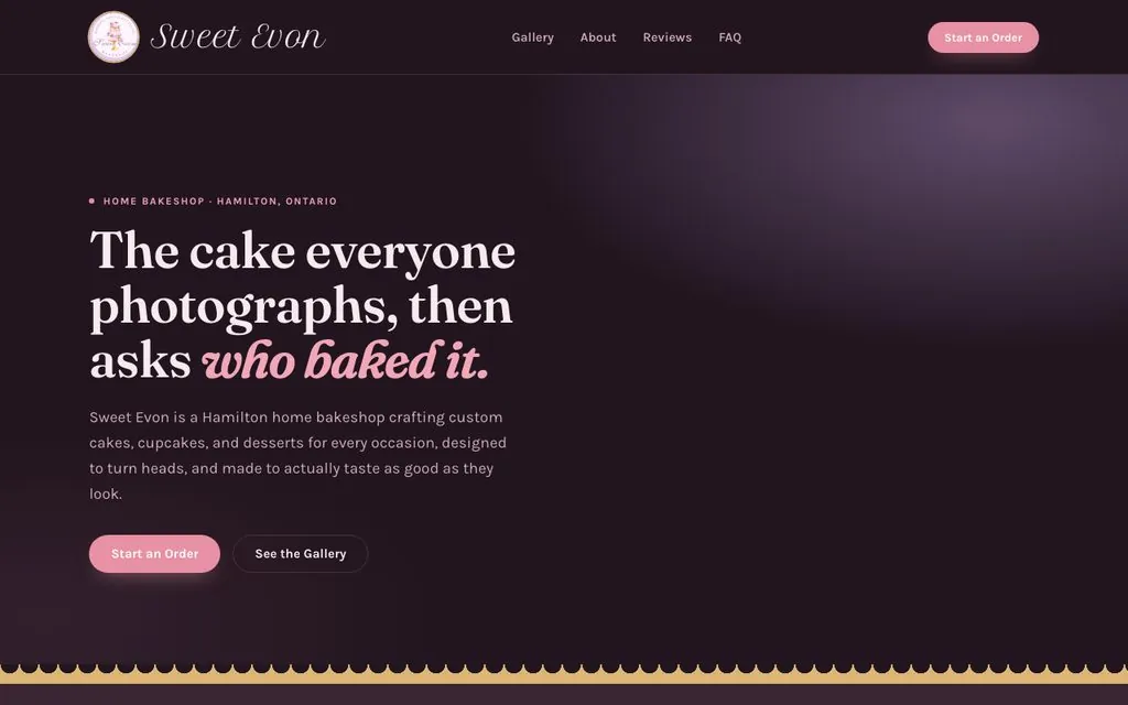 Custom cake studio website with a structured order form