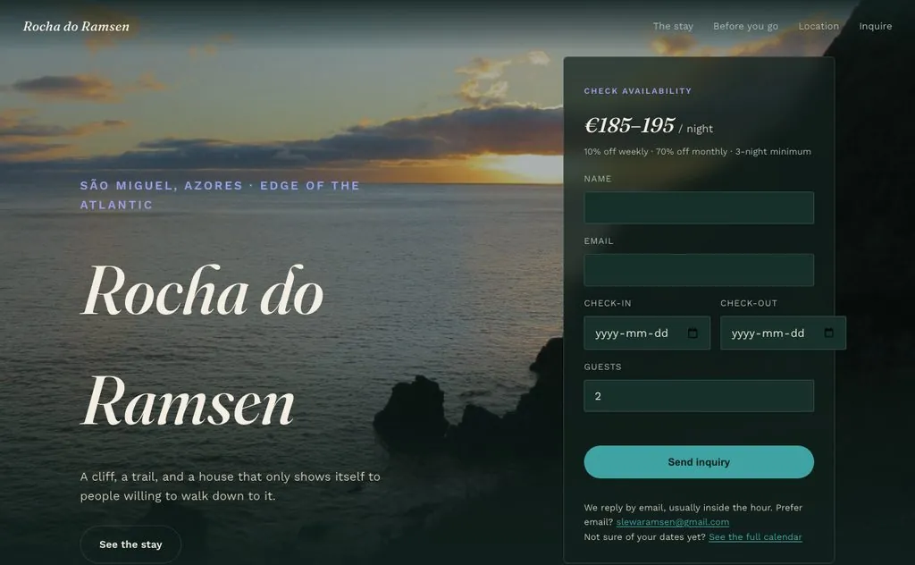 Vacation rental website with a live availability calendar